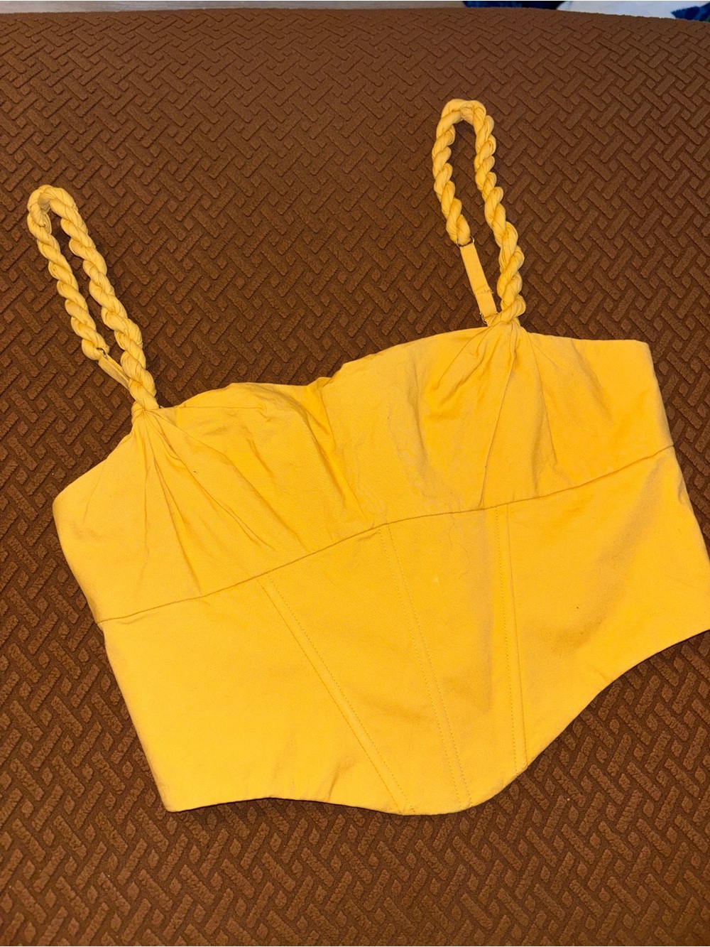 Oh Polly Yellow Braided-Strap Crop Cami